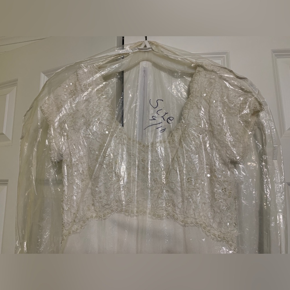 Vintage Wedding Empire Waist 9/10 Beaded BodiceRoundedCollar - Picture 14 of 15